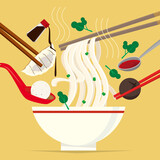 Graphic illustration of a bowl of Hong Kong-style pho noodle meal