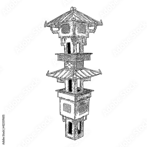 Watch tower, Eastern Han Dynasty. Chinese watchtower. China ancient traditional architecture landmark. Vector.