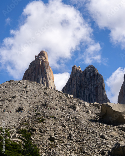 Wonderful vertical photo trekking in Torres del Paine  eighth wonder of the world in Chile  Chilean Patagonia in the Andes mountain range