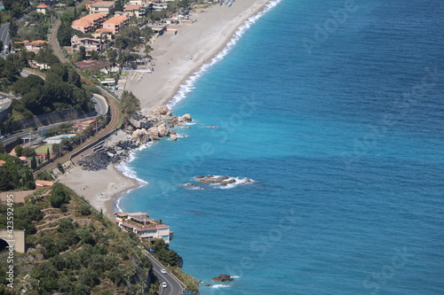 View to Isola Bella from Teatro antico di Taormina at Sicily, Italy