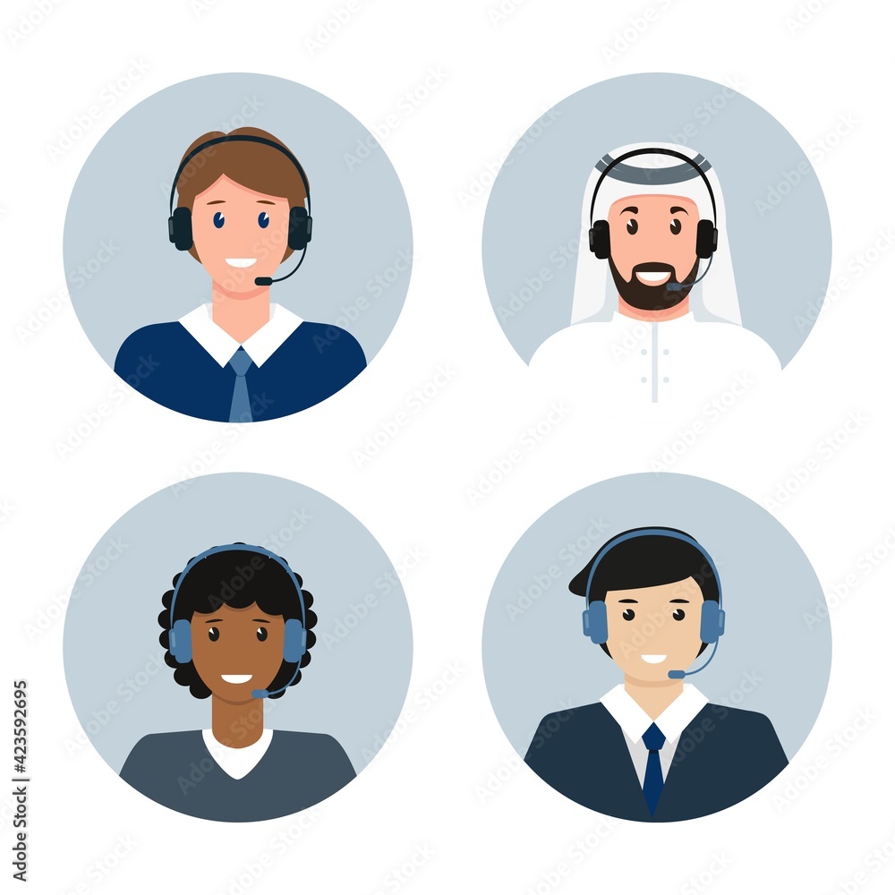 Call center male avatars of different nationalities Call center male avatars of different nationalities