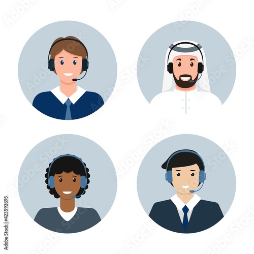 Call center male avatars of different nationalities
