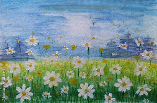 Field of wildflowers during summertime - acrylic painting