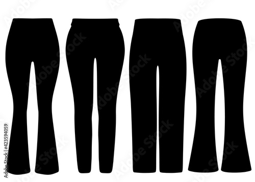 Skinny and flared womens pants in a set.