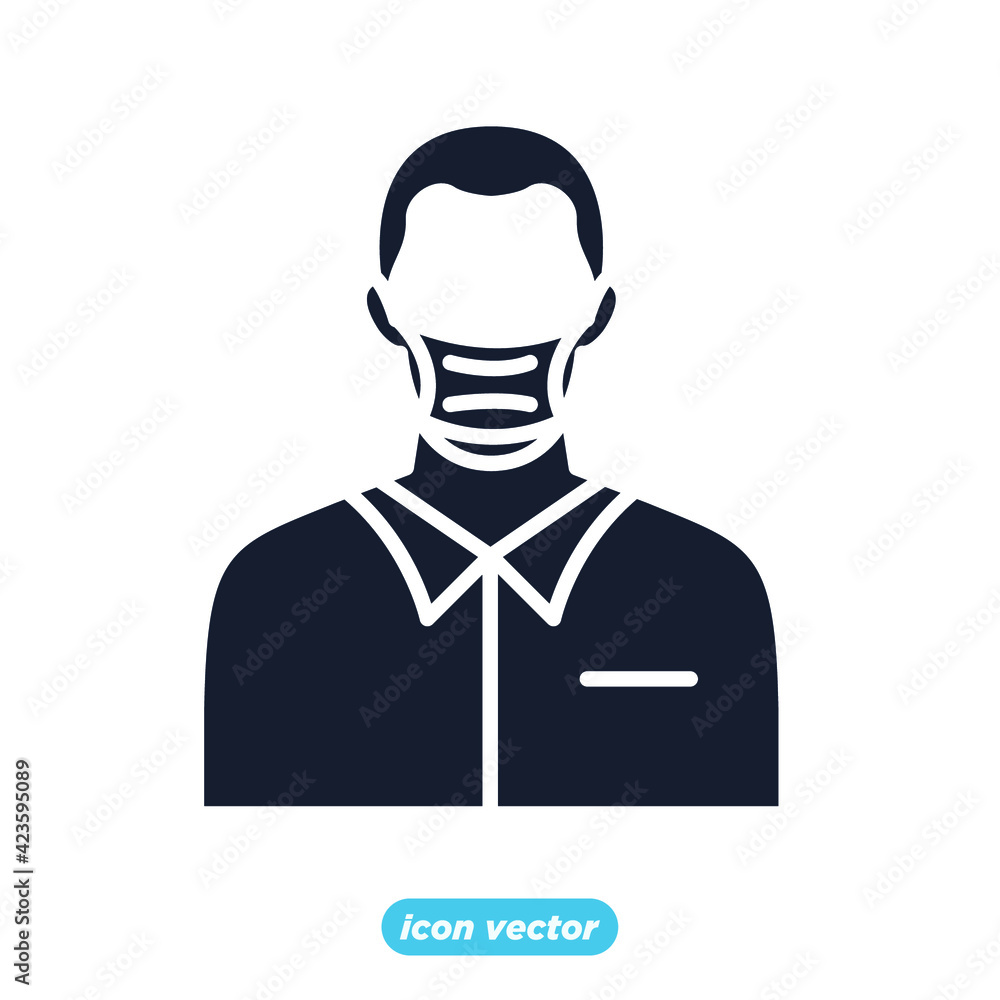 People face with mask icon. people in medical face protection mask symbol template for graphic and web design collection logo vector illustration