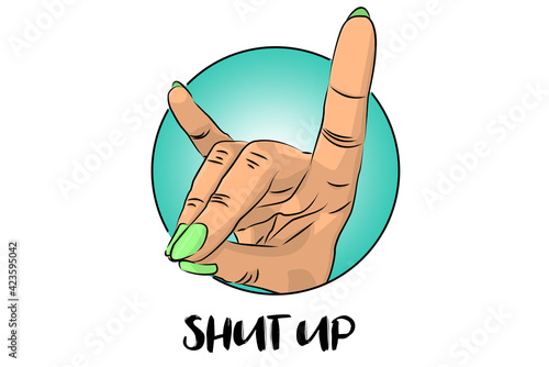 Drawing – Ruhezeit rest period Shut up! Hand sign hold one's tongue