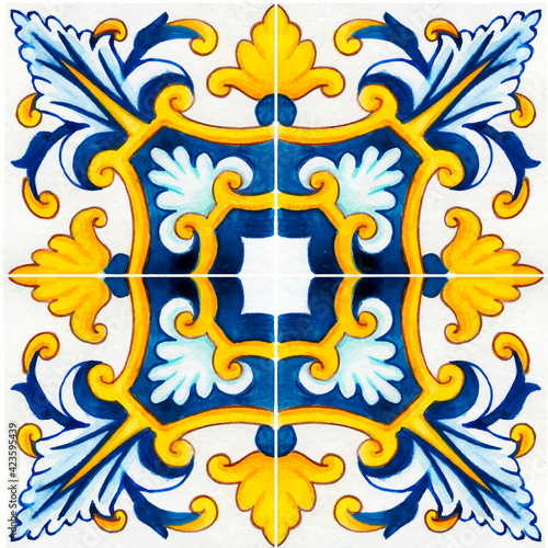 Hand drawn watercolor mediterranean sicilian traditional tiles