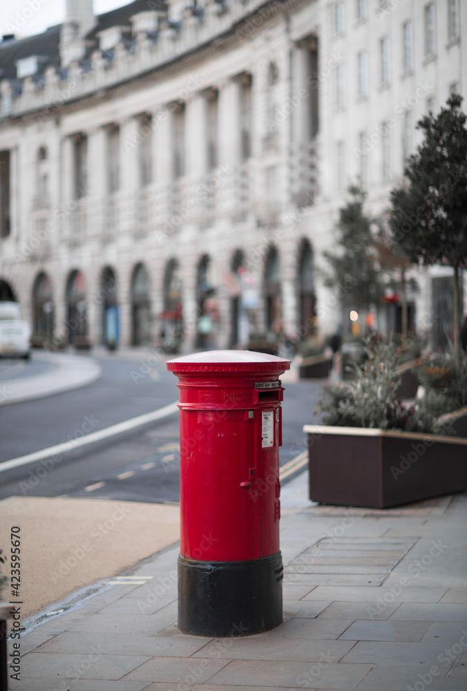 London, UK - 23 February, 2021: Regent street view, Westminster empty streets during national Covid lockdown. Covid restrictions, social distancing. London, UK - 23 February, 2021: Regent street view, Westminster empty streets during national Covid lockdown. Covid restrictions, social distancing.