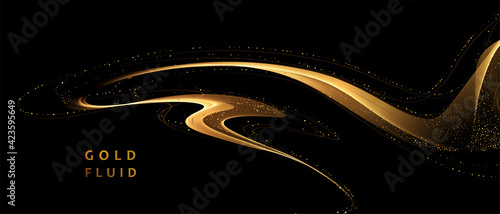 Abstract shiny color gold wave luxury background with golden glitter sparkles