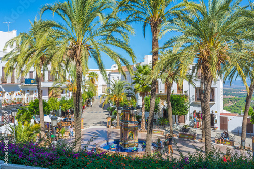 Plaza de Espana in Vejer de la Frontera, panorama view of this beautiful landmark in the province of Cadiz. Andalusia, Spain