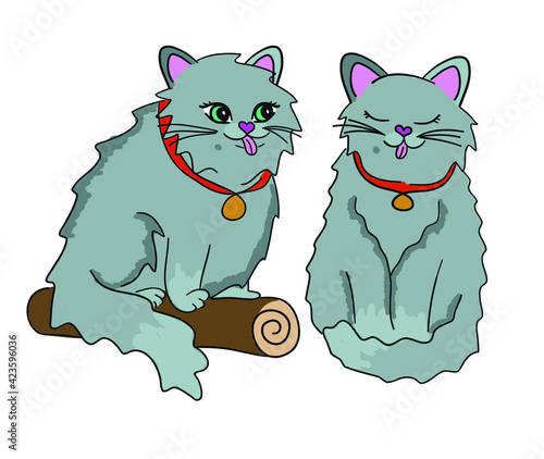 Cute colorful vector illustration: cats set