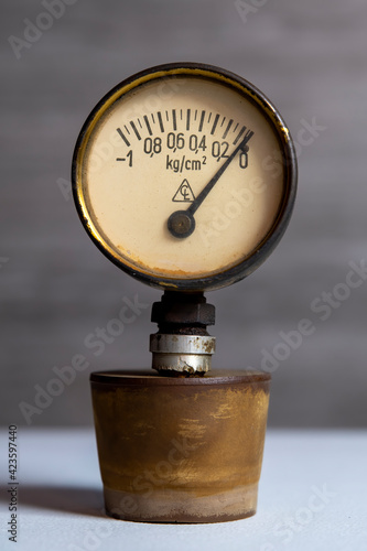 Pressure gauge  using Kilogram-force per square centimeter, deprecated unit of pressure using metric units photo