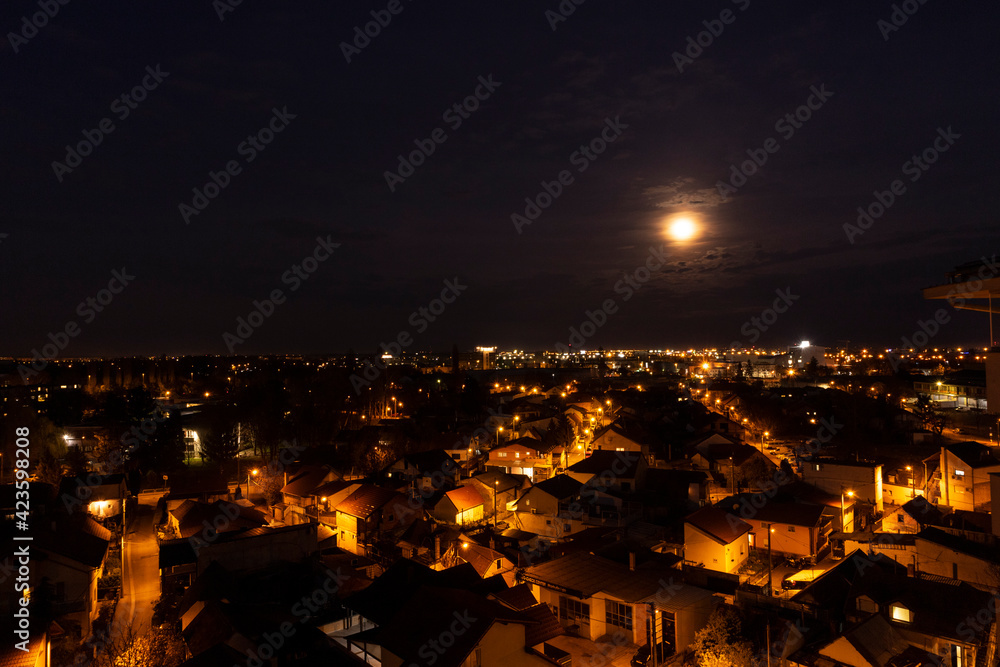 Wonderful moonlight over Zagreb city at night