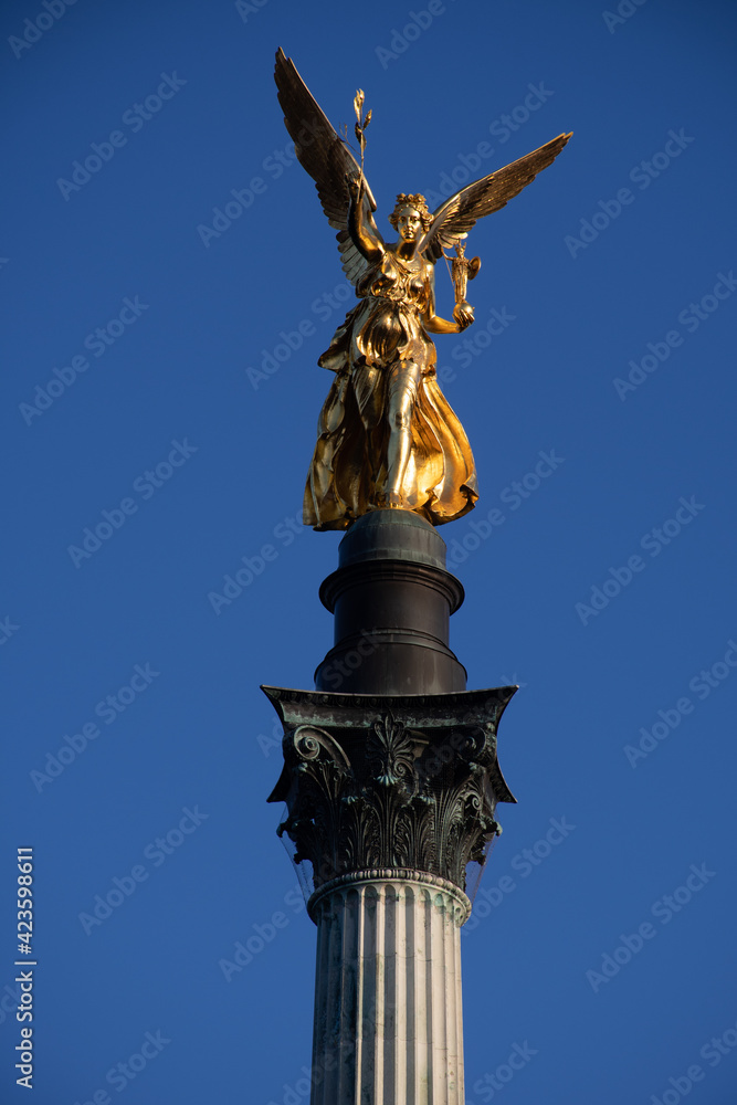 The Friedensengel (Angel of Peace) monument, a Munich landmark built to commemorate the 25th anniversary of the peace agreement at the end of the Franco-German war of 1870-71 The Friedensengel (Angel of Peace) monument, a Munich landmark built to commemorate the 25th anniversary of the peace agreement at the end of the Franco-German war of 1870-71