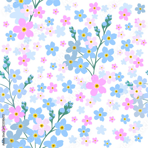 Forget-me-not is a seamless background. Vector illustration.