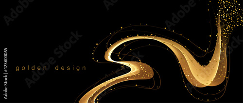 Abstract shiny color gold wave luxury background with golden glitter sparkles