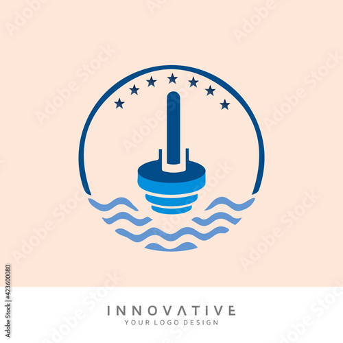 Sea weave with dumbbell icon. custom vector logo design template idea.