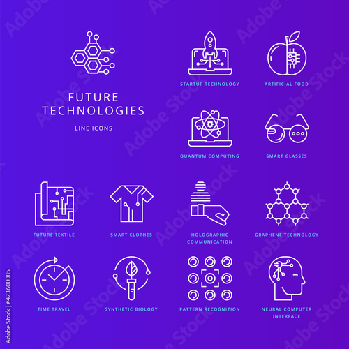 Modern thin line icons set of future technology.