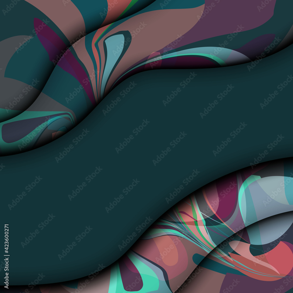 Abstract shapes, wavy lines and floral elements. Abstract background.