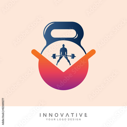 Gym center with dumbbell icon. custom vector logo design template idea.