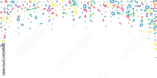 Falling colorful messy numbers. Math study concept with flying digits. Noteworthy back to school mathematics banner on white background. Falling numbers vector illustration.