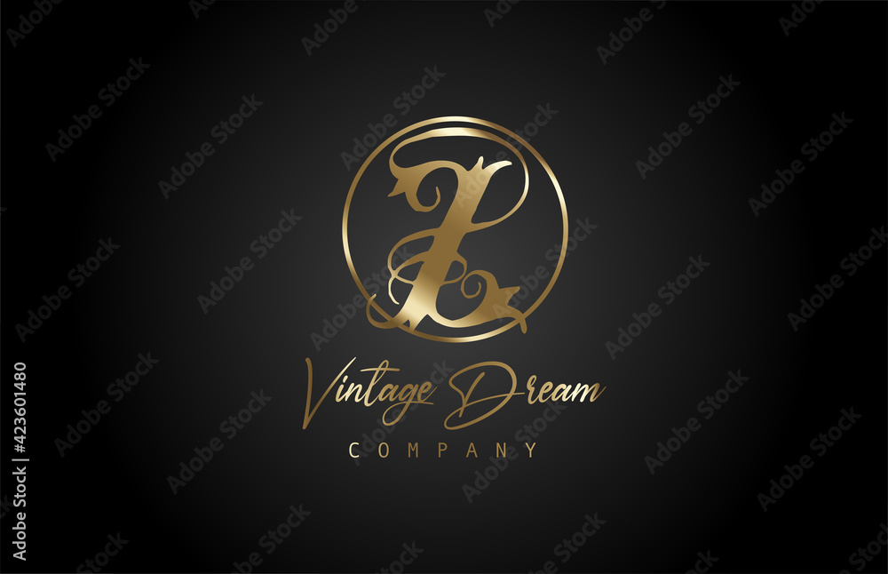 Z gold golden alphabet letter icon logo. Vintage design concept for company and business. Corporate identity with black background and retro style