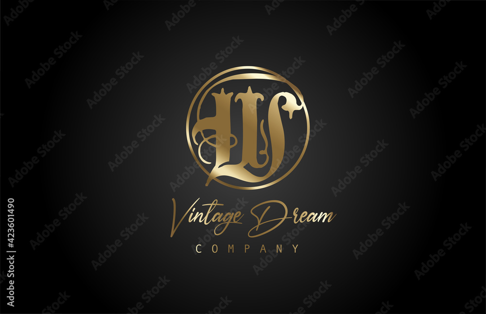 Fototapeta premium W gold golden alphabet letter icon logo. Vintage design concept for company and business. Corporate identity with black background and retro style