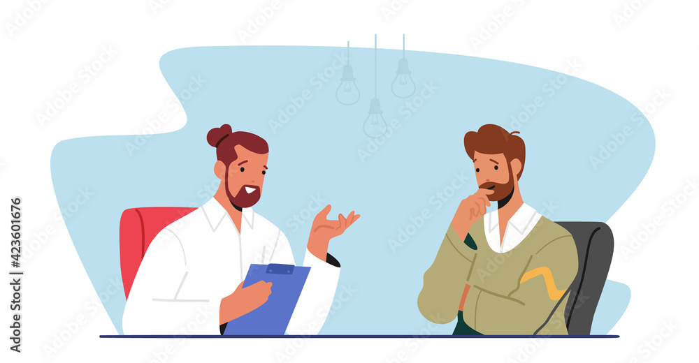 Business Meeting. Couple of Office Workers or Business Partners Characters Sitting at Table in Office with Documents