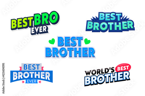 Best Brother Creative Banner with Blue Typography and Green Hearts Isolated on White Background. Quote for T-Shirt