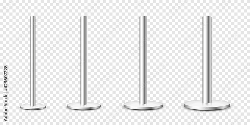 Realistic metal poles collection isolated on transparent background