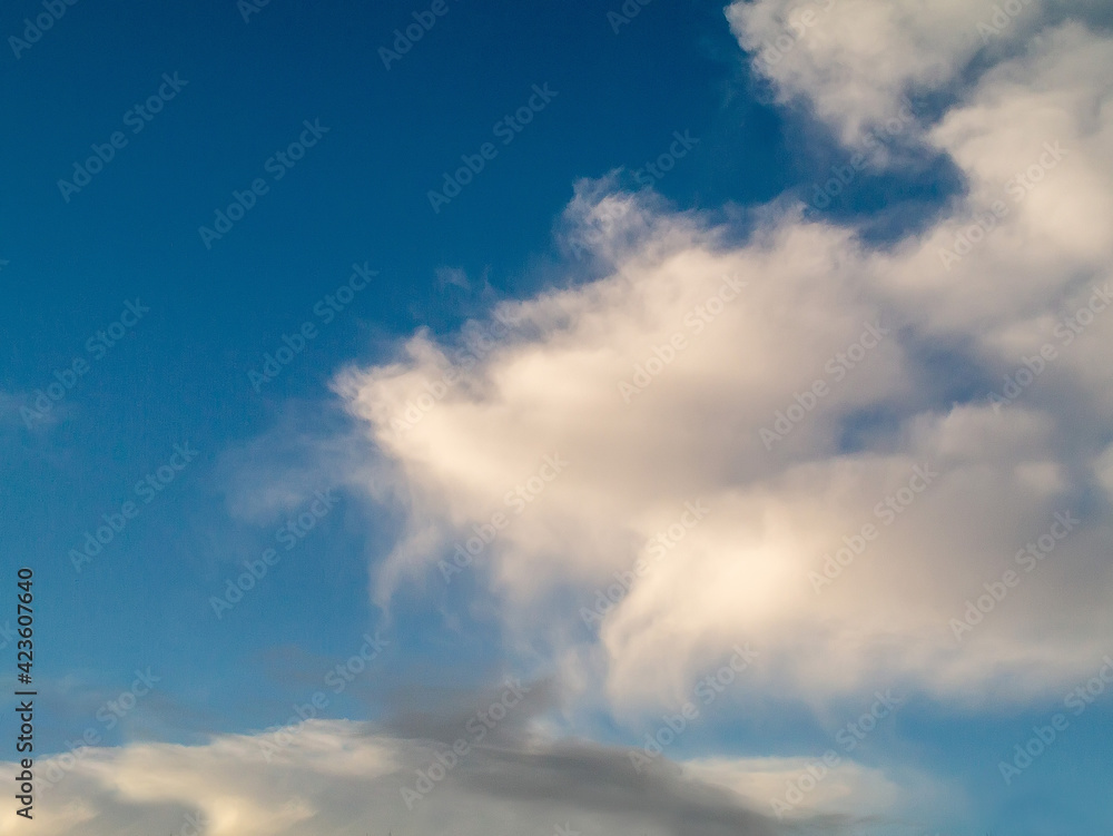 Blue sky with white clouds. Nature environment.
