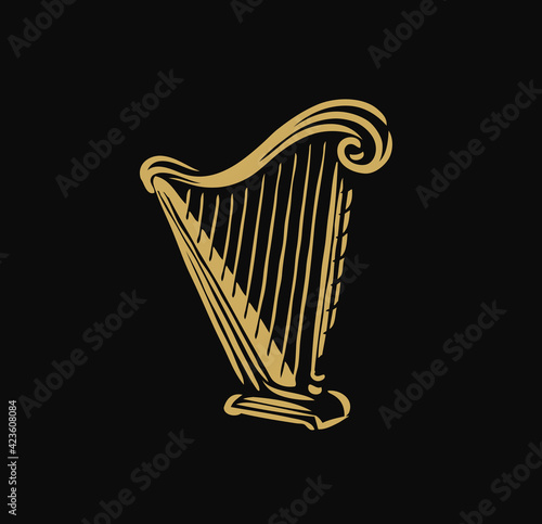 Musical harp, lyre symbol. Classical music logo vector illustration