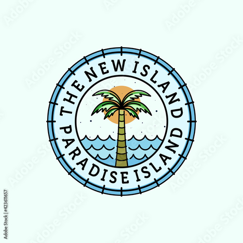 Palm or Coconut Logo Vector Illustration Design. Palm or Coconut Logo Template Design. Sunset In The Island Logo Concept.
