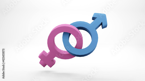 Female Male Gender Symbol Isolated. 3D rendering