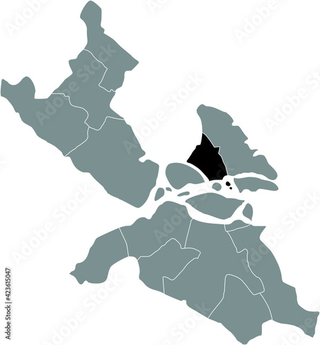 Black location map of the Stockholmer Norrmalm district inside Swedish capital city of Stockholm, Sweden