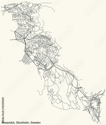 Canvas Print Black simple detailed street roads map on vintage beige background of the quarte