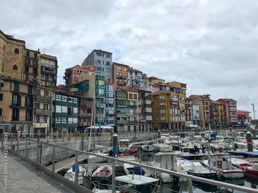views of the colored houses in the port of Bermeo.