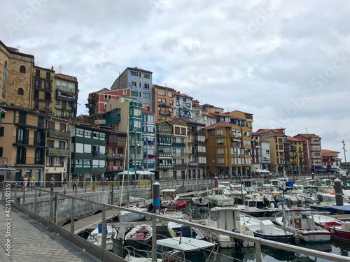 views of the colored houses in the port of Bermeo.