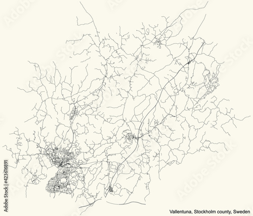 Canvas Print Black simple detailed street roads map on vintage beige background of the quarte