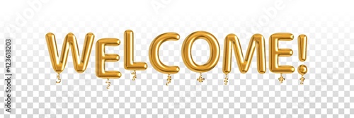 Vector realistic isolated golden balloon text of Welcome on the transparent background.