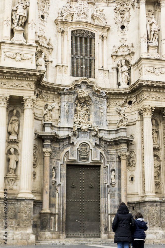 entrance door to the cathedral of murcia, spain.
