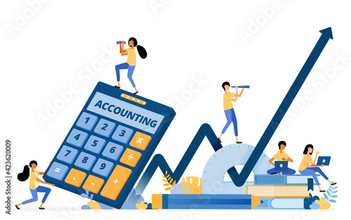 Banner vector design of accounting education and financial literacy to improve economic growth. Illustration concept can be use for landing page, template, ui, web, mobile app, poster, banner, website