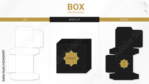 Box packaging and mockup die cut template
