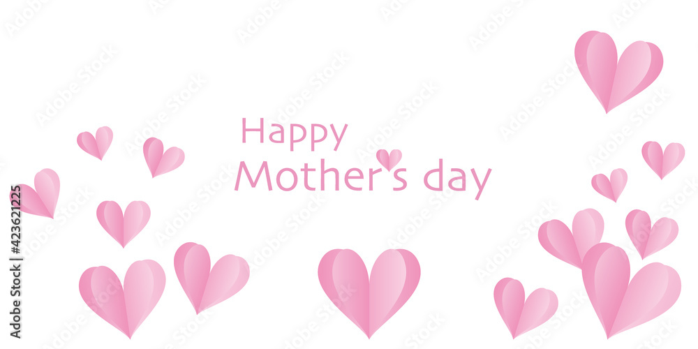 Mother's day concept. Pink heart decorations with Happy Mother's day text. illustration vector. 母の日イラスト、母の日背景