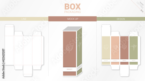 Box packaging and mockup die cut template