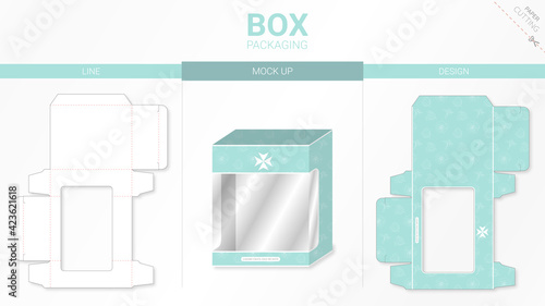 Box packaging and mockup die cut template