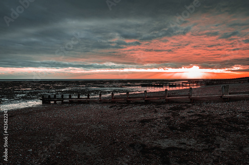 Pink and blue Sunset on the beach 