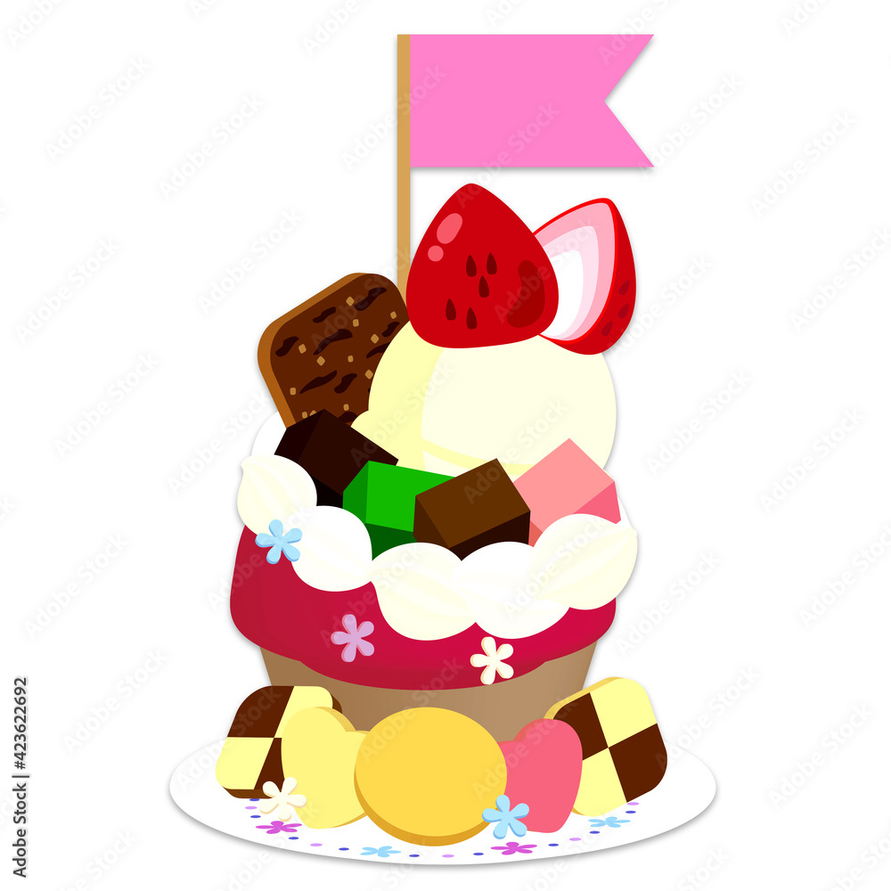 お誕生日のお祝いに苺とクリームでデコレーションしたカップケーキに旗をつけて|Flag a cupcake decorated with strawberries and cream to celebrate your birthday お誕生日のお祝いに苺とクリームでデコレーションしたカップケーキに旗をつけて|Flag a cupcake decorated with strawberries and cream to celebrate your birthday