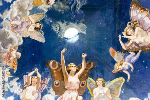 goddess selene and the fairies on the ceiling of the ladies' room of the royal casino of murcia