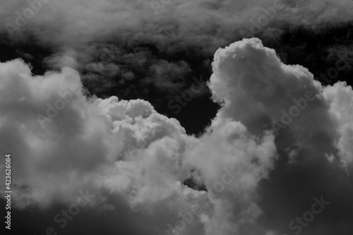 Puffy clouds in black and white